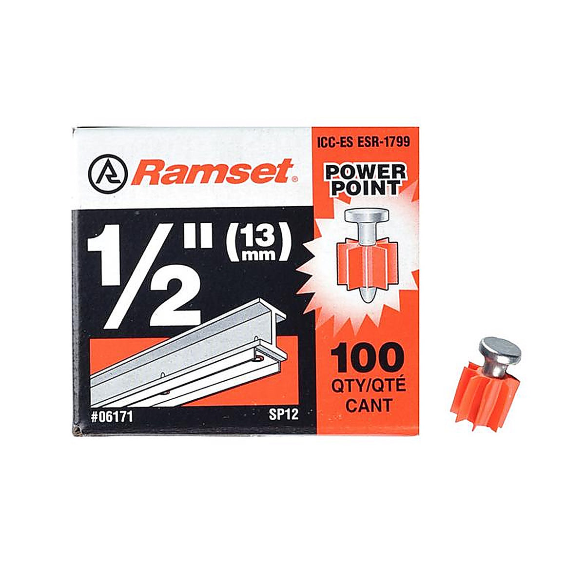 Ramset 6171 .15 in. Dia. x 1/2 in. L Steel Round Head PowerPoint Pins 100/Pack