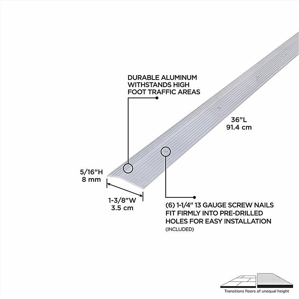M-D 78071 0.3 in. H x 36 in. L Prefinished Silver Aluminum Carpet Trim