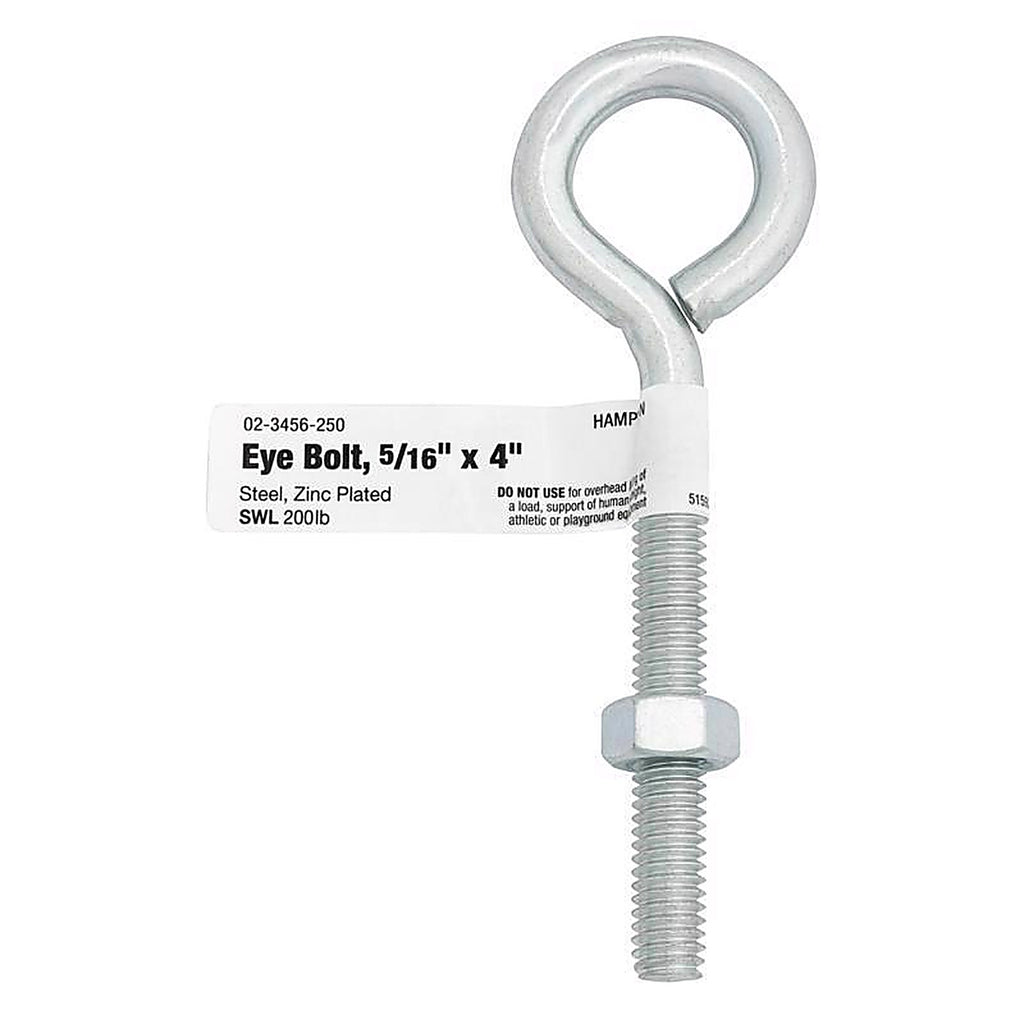 Hampton 02-3456-250 5/16 in. x 4 in. L Zinc-Plated Steel Eyebolt Nut Included