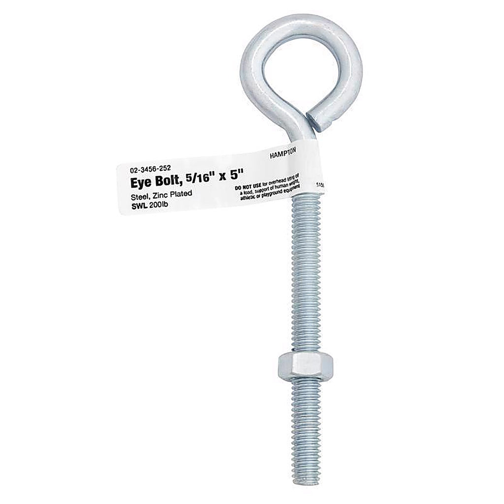 Hampton 02-3456-252 5/16 in. x 5 in. L Zinc-Plated Steel Eyebolt Nut Included