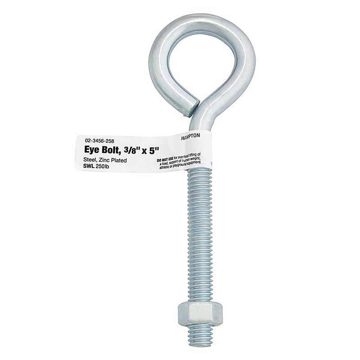 Hampton 02-3456-258 3/8 in. x 5 in. L Zinc-Plated Steel Eyebolt Nut Included