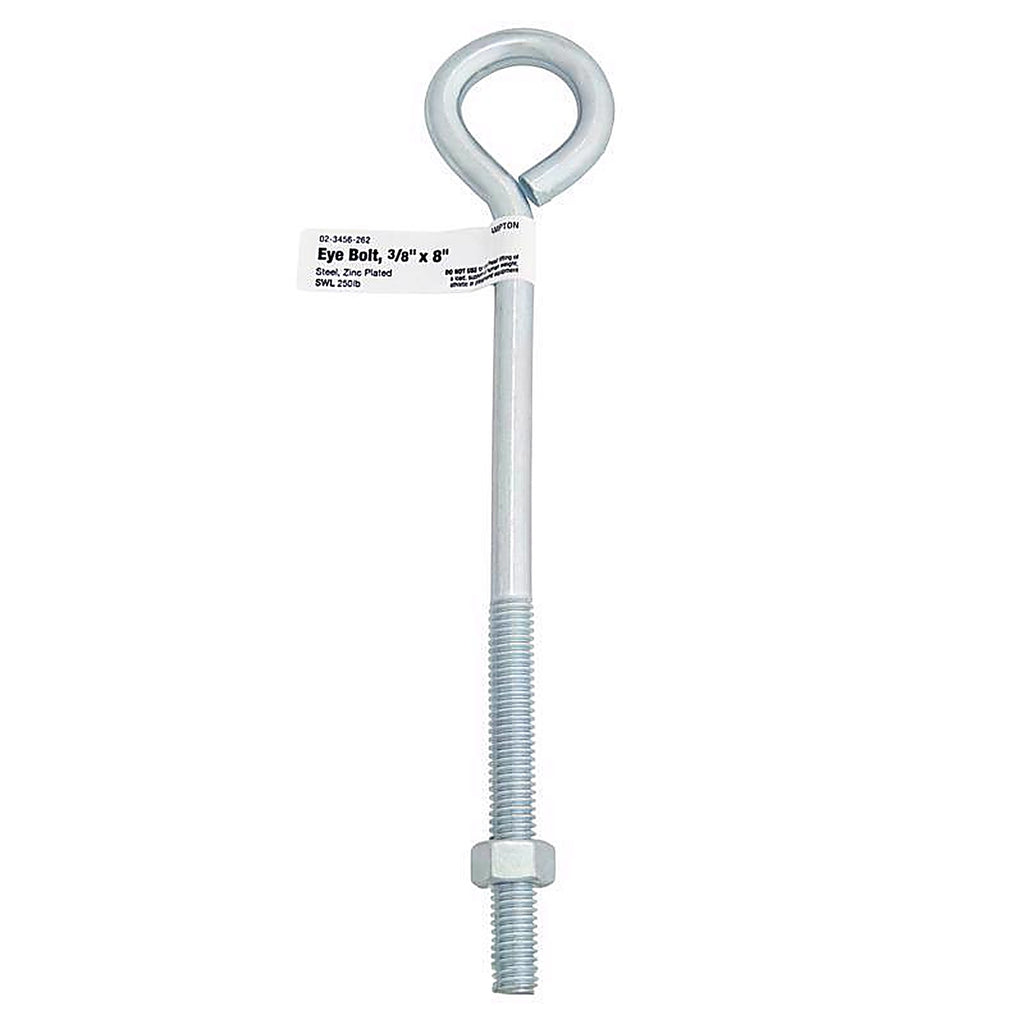 Hampton 02-3456-262 3/8 in. x 8 in. L Zinc-Plated Steel Eyebolt Nut Included