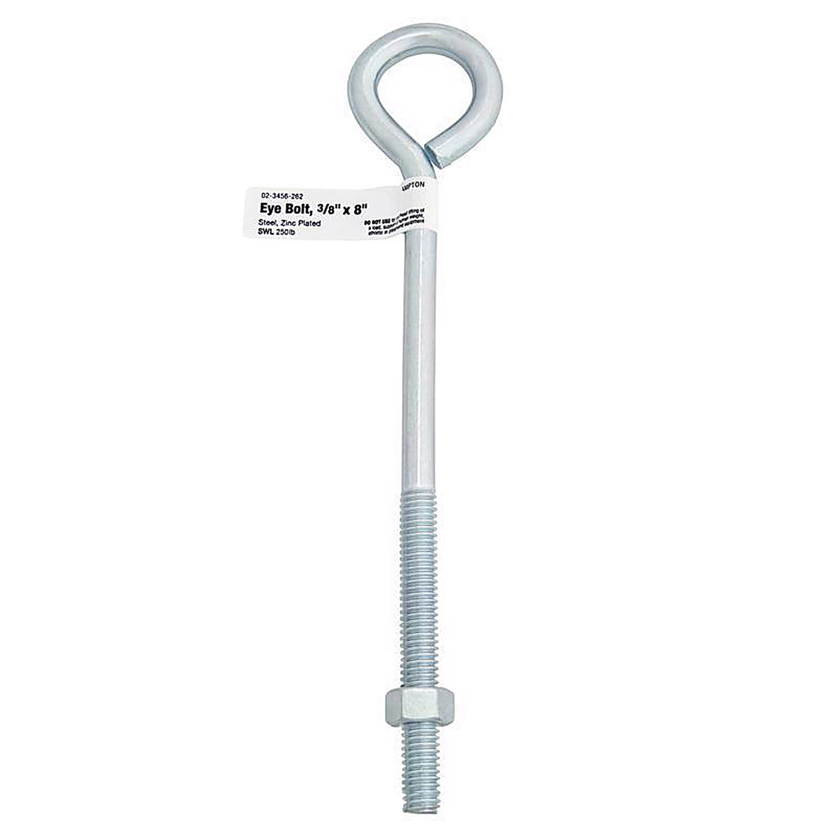 Hampton 02-3456-262 3/8 in. x 8 in. L Zinc-Plated Steel Eyebolt Nut Included
