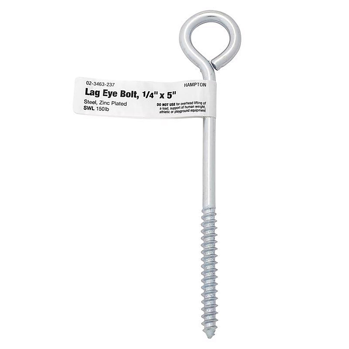 Hampton 02-3463-237 1/4 in. x 5 in. L Zinc-Plated Steel Lag Thread Eyebolt
