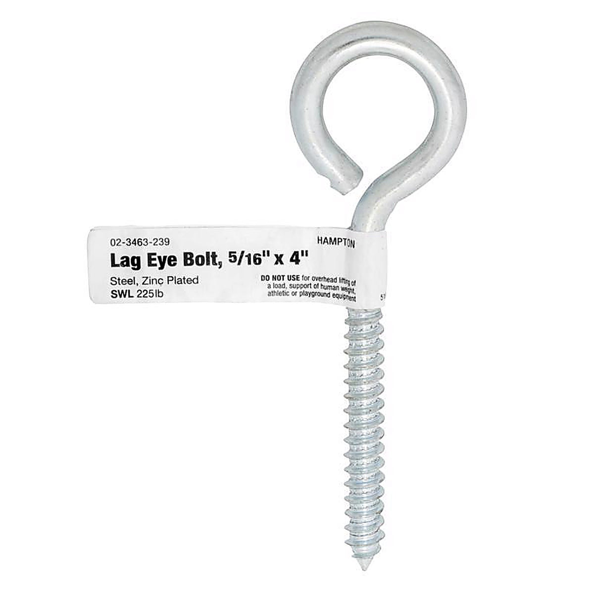 Hampton 02-3463-239 2-5/8 in. x 4 in. L Zinc-Plated Steel Lag Thread Eyebolt