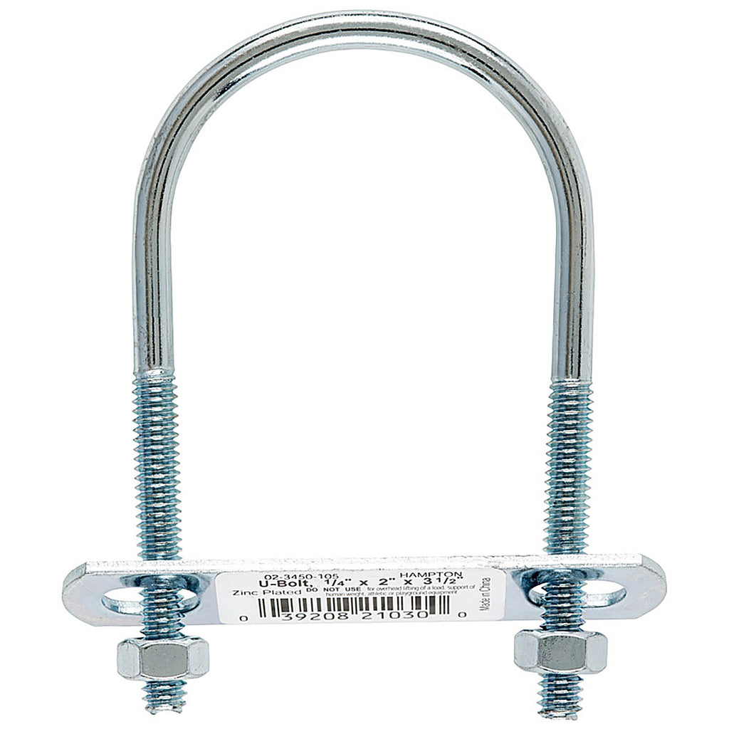 Hampton 02-3450-105 1/4 in. x 2 in. W x 3-1/2 in. L Coarse Zinc-Plated Steel U-Bolt