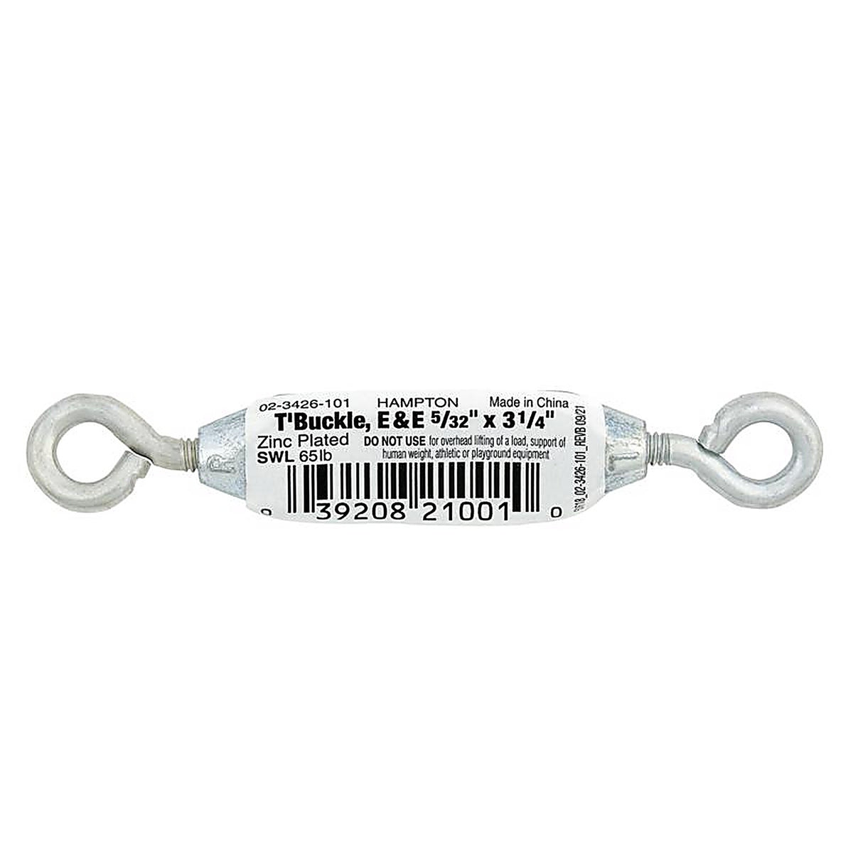 Hampton 02-3426-101 Zinc-Plated Aluminum/Steel Turnbuckle 65 lb.