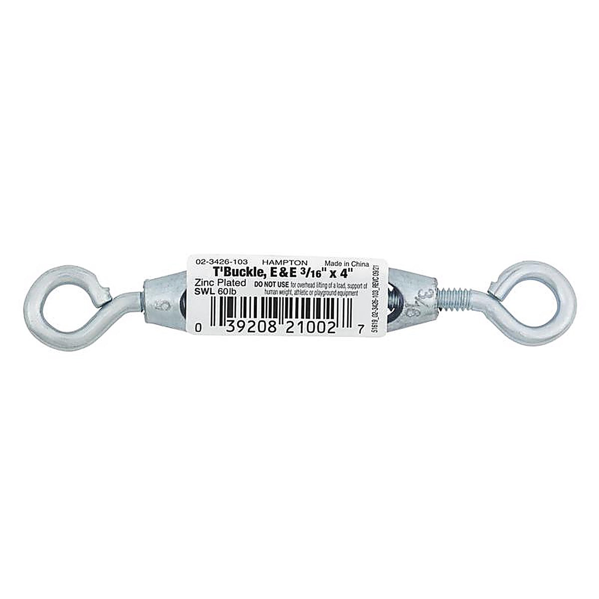 Hampton 02-3426-103 Zinc-Plated Aluminum/Steel Turnbuckle 70 lb.