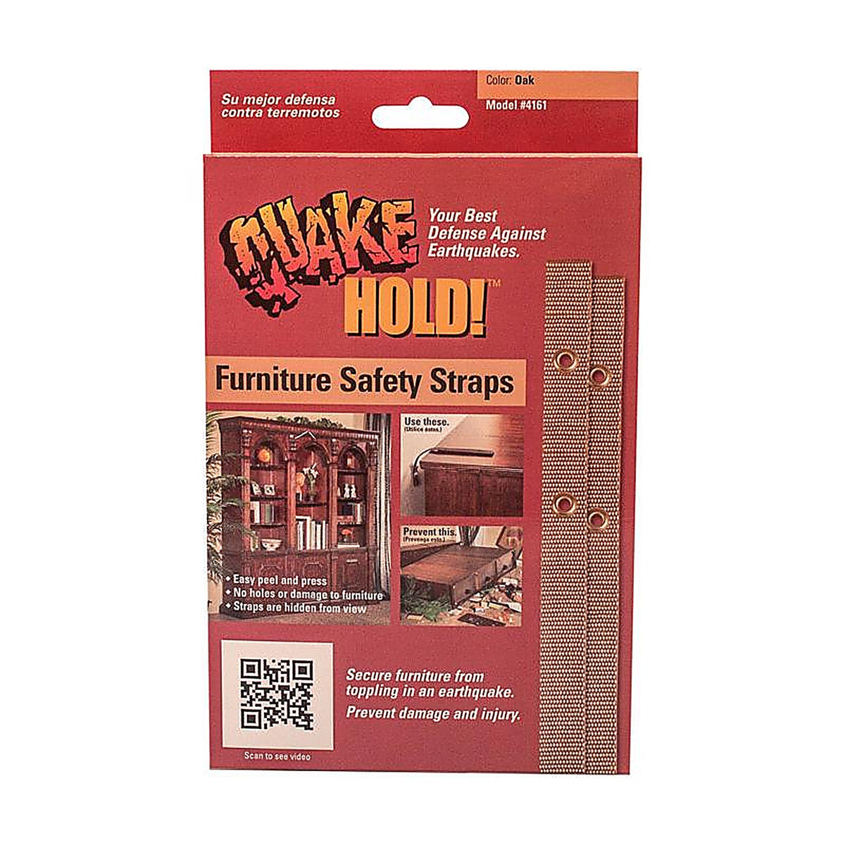 Quake Hold 4161 Nylon Self Adhesive Furniture Strap Oak Assorted 1 in. W x 15 in. L 1/Pack