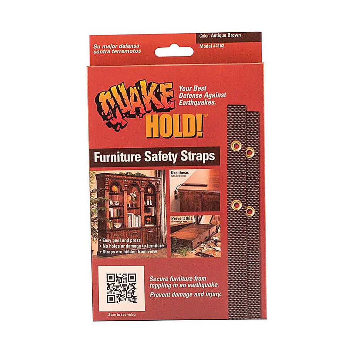Quake Hold 4162 Nylon Self Adhesive Furniture Strap Brown Assorted 1 in. W x 15 in. L 1/Pack