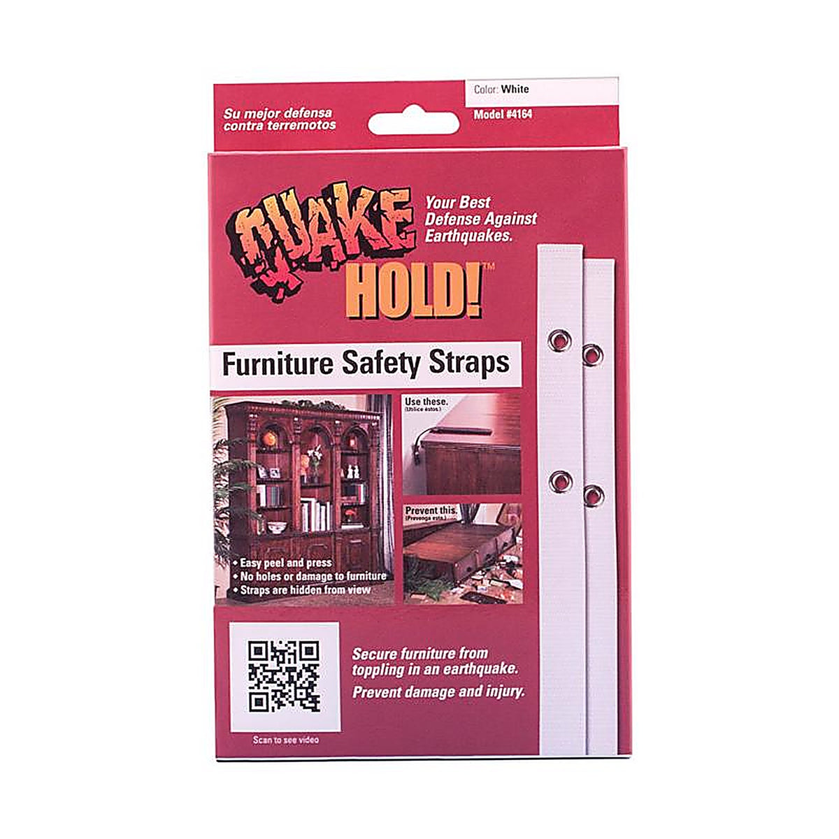 Quake Hold 4164 Nylon Self Adhesive Furniture Strap White Assorted 1 in. W x 15 in. L 2/Pack