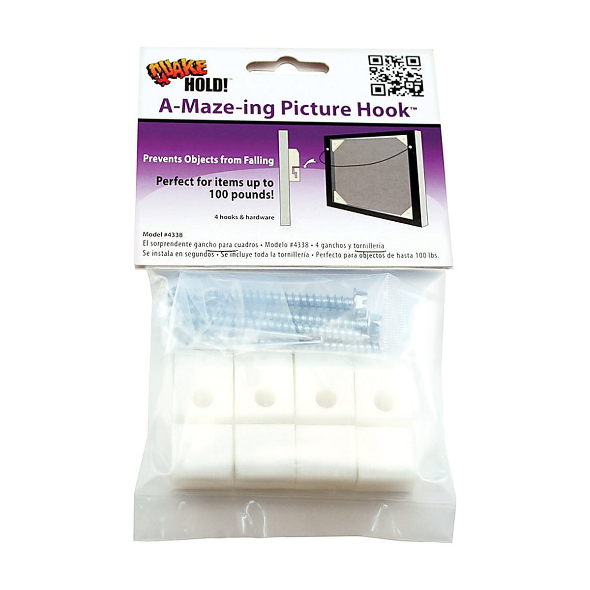Quake Hold 4338 White Safety Picture Hook 100 lb. Plastic 4/Pack