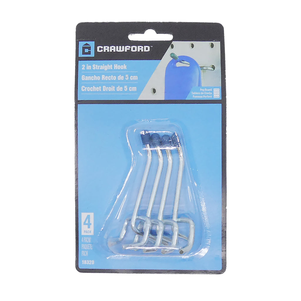 Crawford 18320 Zinc Plated Silver Steel 2 in. Peg Hooks 4/Pack