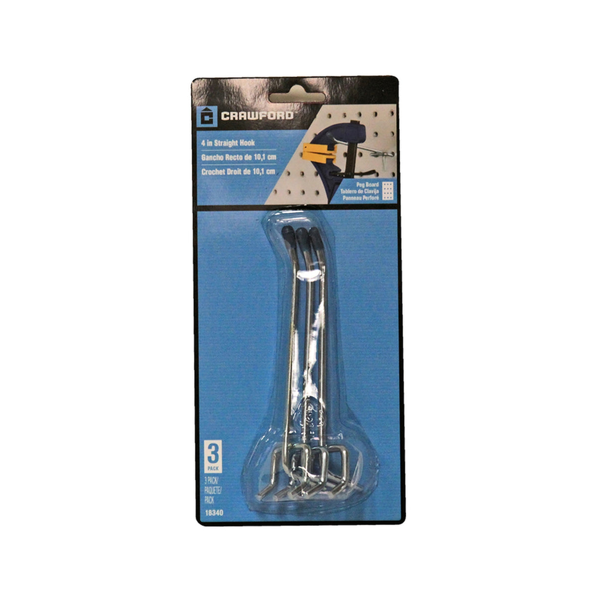 Crawford 18340 Zinc Plated Silver Steel 4 in. Peg Hooks 3/Pack