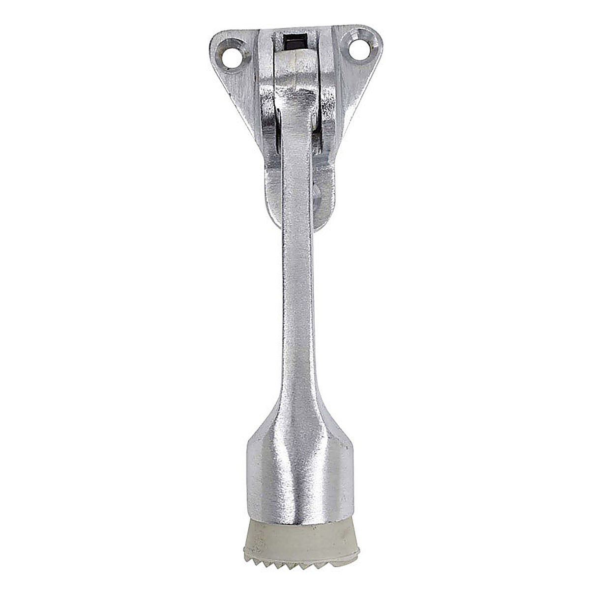 Tell DT100007 1 in. H x 4-1/8 in. W x 1 in. L Solid Brass Satin Chrome Silver Kick-Down Door Holder Mounts to door