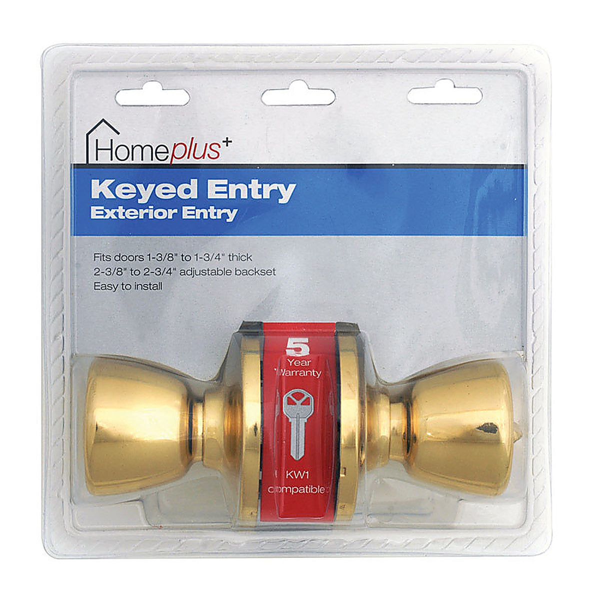 Home Plus LA2100 Polished Brass Entry Lockset ANSI Grade 3 1-3/4 in.