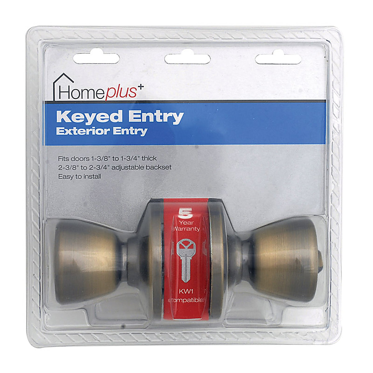 Home Plus LA2101 Antique Brass Entry Lockset ANSI Grade 3 1-3/4 in.