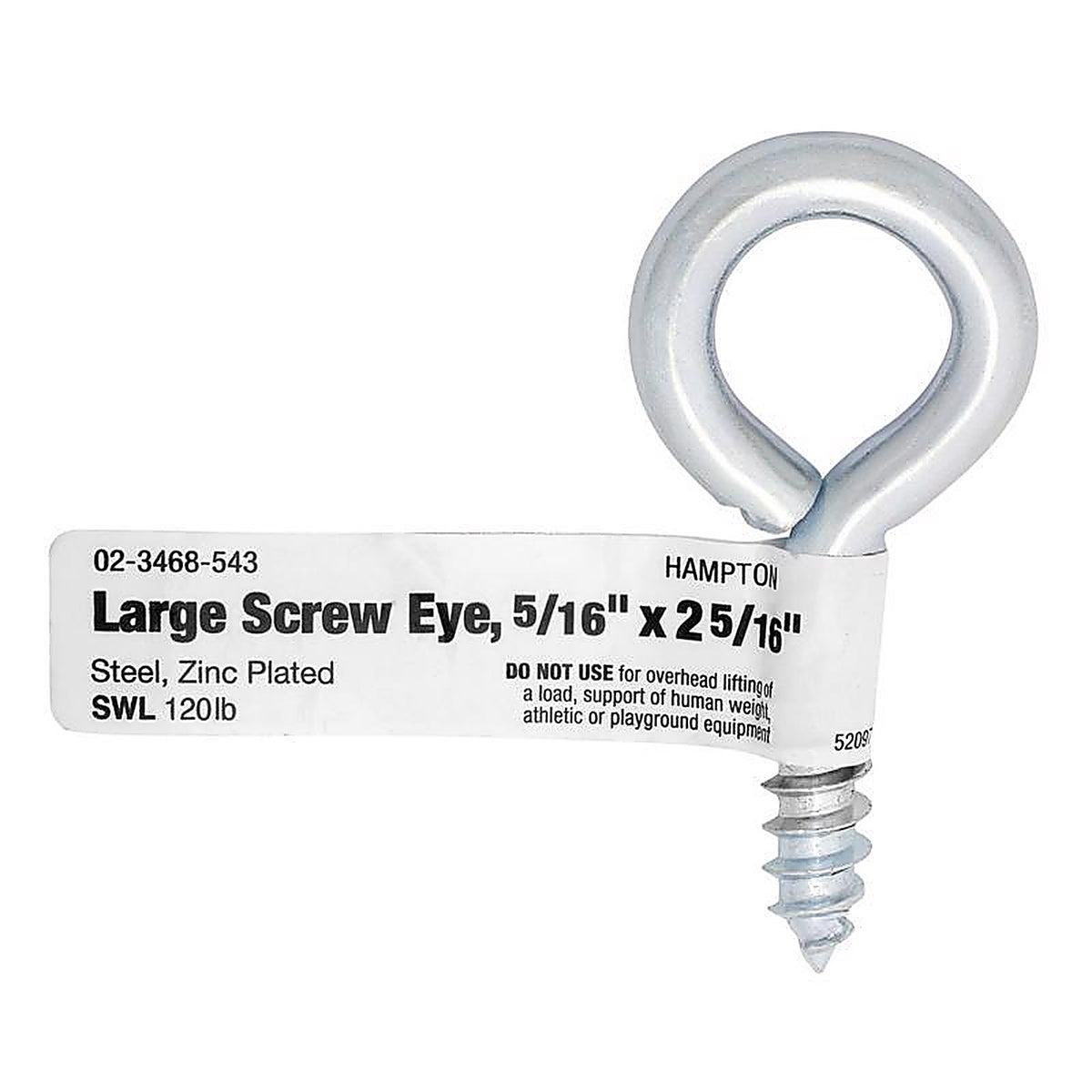 Hampton 02-3468-543 9/32 in. Dia. x 2-13/16 in. L Zinc-Plated Steel Screw Eye 120 lb. capacity 50/Pack