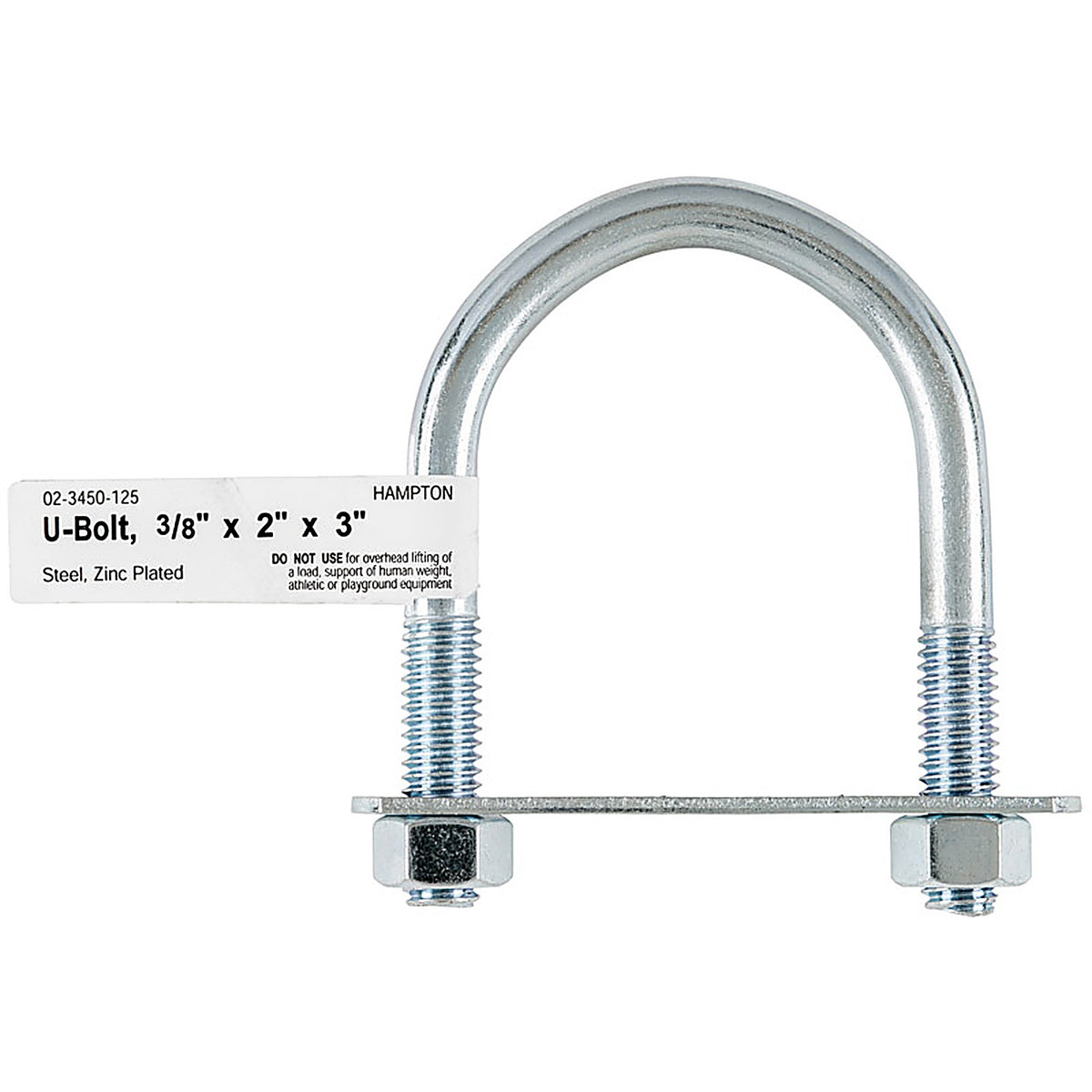 Hampton 02-3450-125 3/8 in. x 2 in. W x 3 in. L Coarse Zinc-Plated Steel U-Bolt