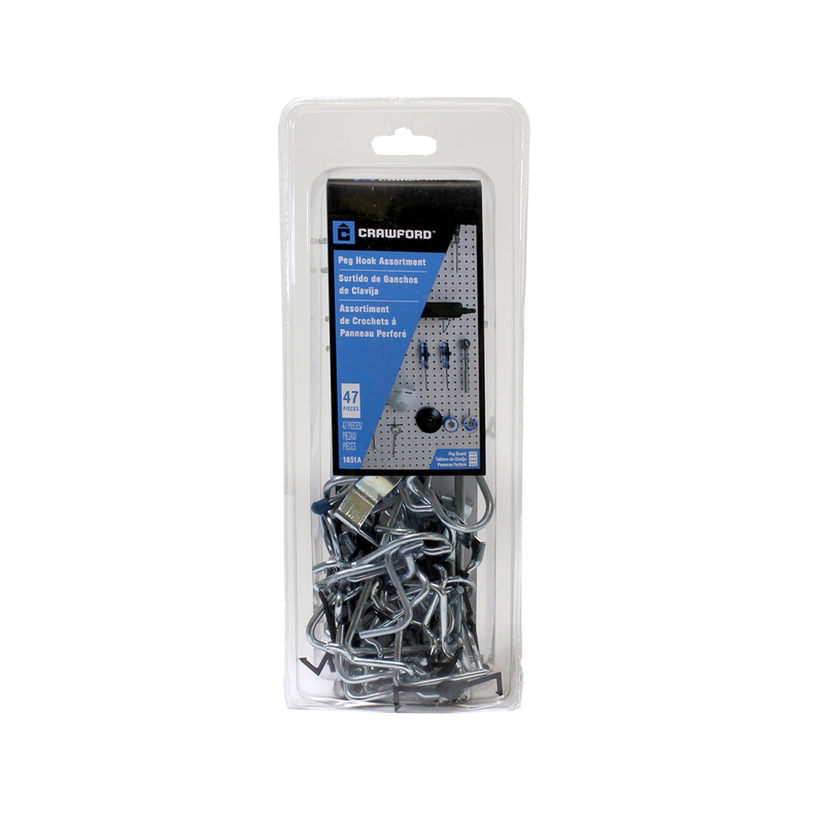 Crawford 1851A Zinc Plated Silver Steel Peg Hook Assortment 47/Pack