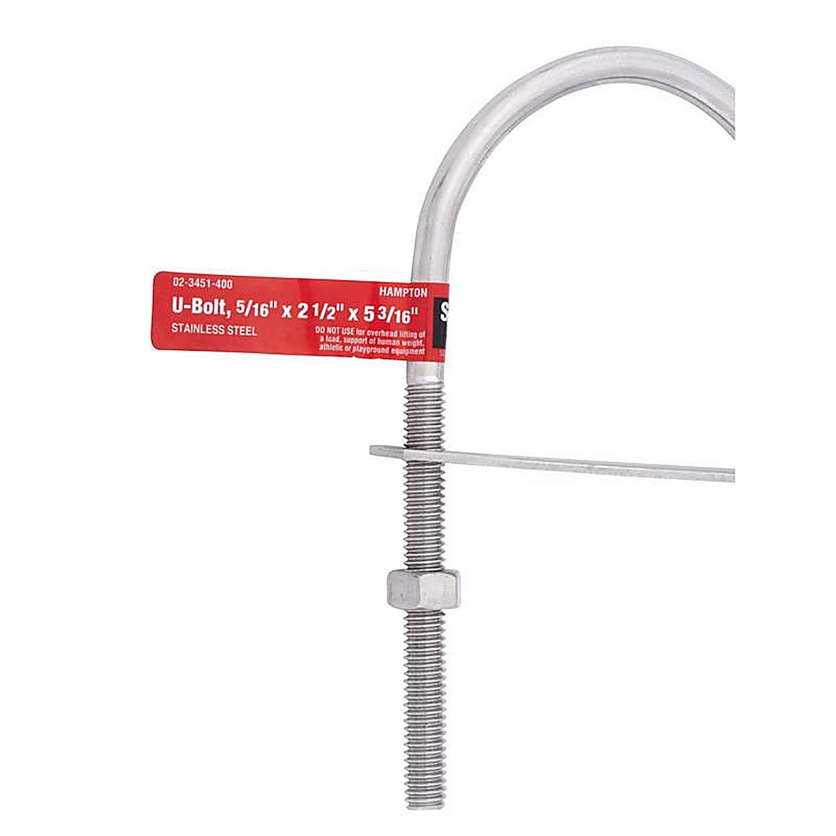 Hampton 02-3451-400 5/16 in. x 2-1/2 in. W x 5-3/16 in. L Coarse Stainless Steel U-Bolt