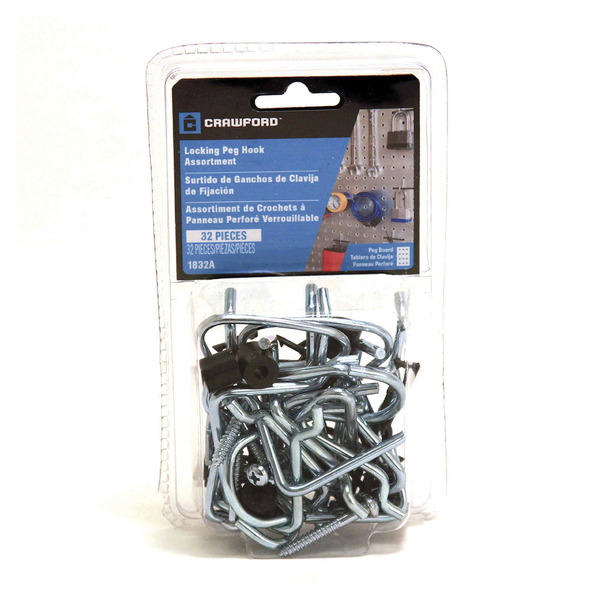 Crawford 1832A Silver Steel Peg Hooks 32/Pack