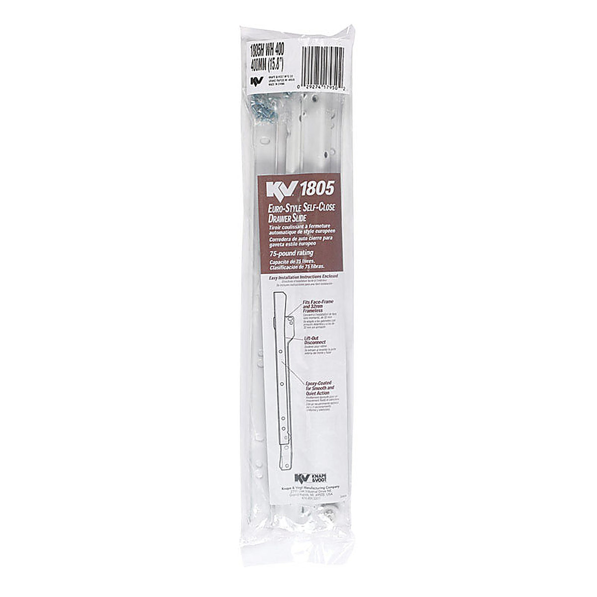 Knape & Vogt 1805HWH400 16 in. L Steel Soft Close Drawer Slide 2/Pack