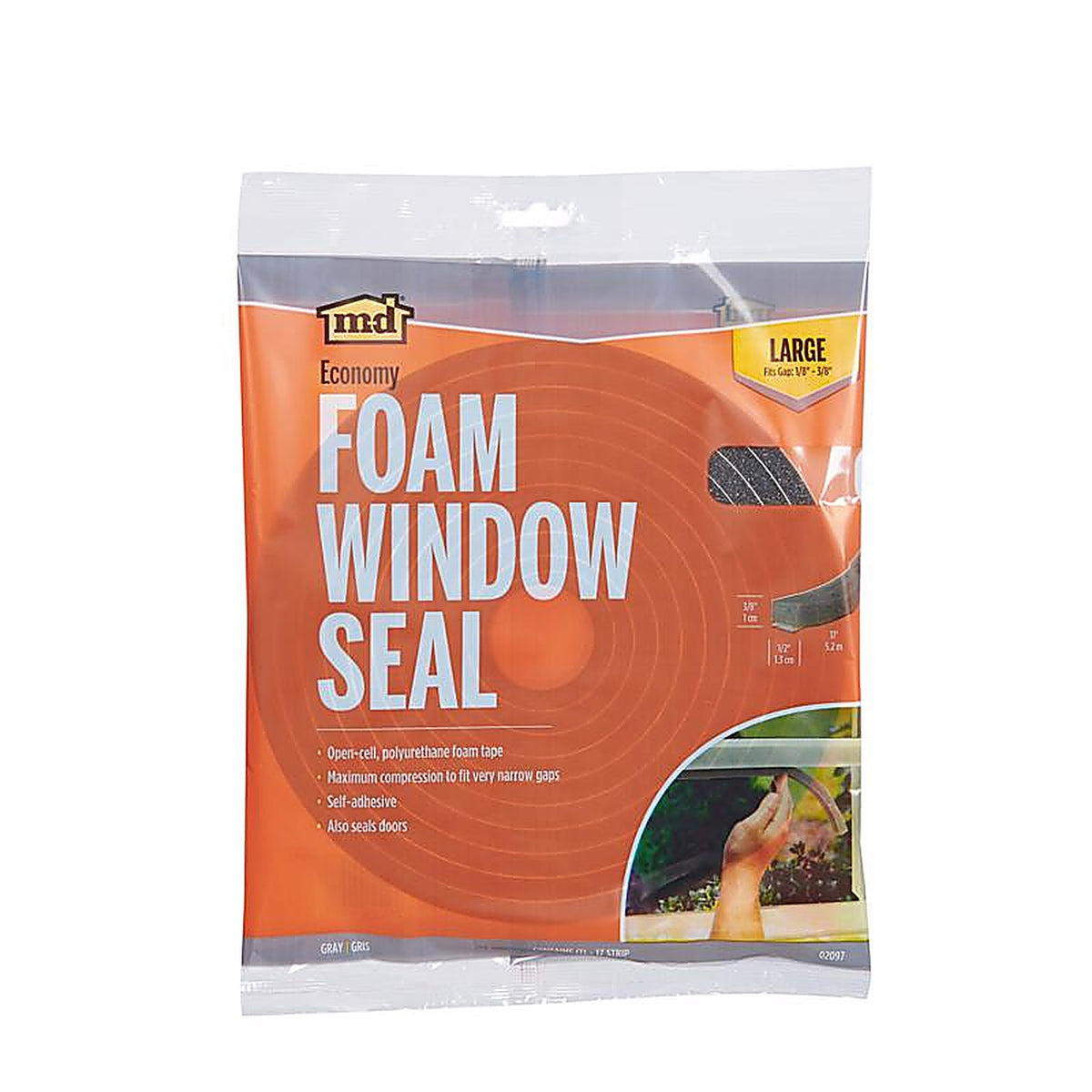 M-D 2097 Gray Foam Weather Stripping Tape For Doors and Windows, Doors and Windows 17 ft. L x 3/8 in.