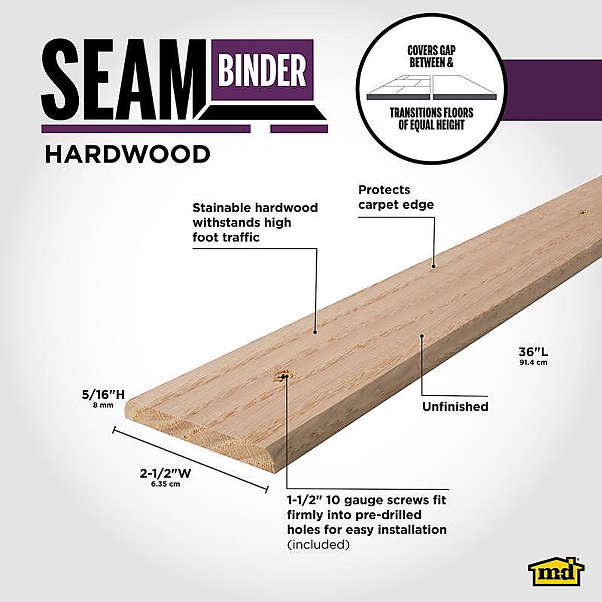 M-D 85639 2-1/2 in. W x 36 in. L Unfinished Brown Hardwood Seam Binder