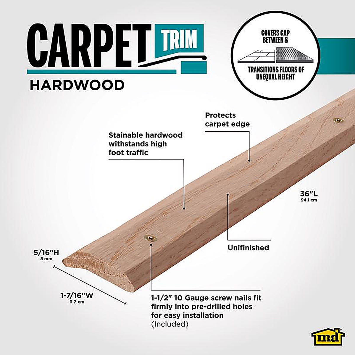 M-D 85357 0.75 in. H x 36.25 in. L Prefinished Unfinished Wood Trim