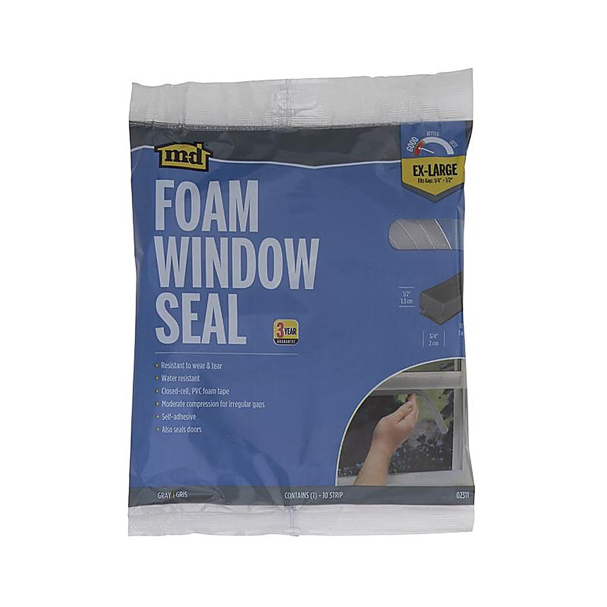 M-D 2311 Gray Foam Weather Stripping Tape For Doors and Windows, Windows 10 ft. L x 1/2 in.