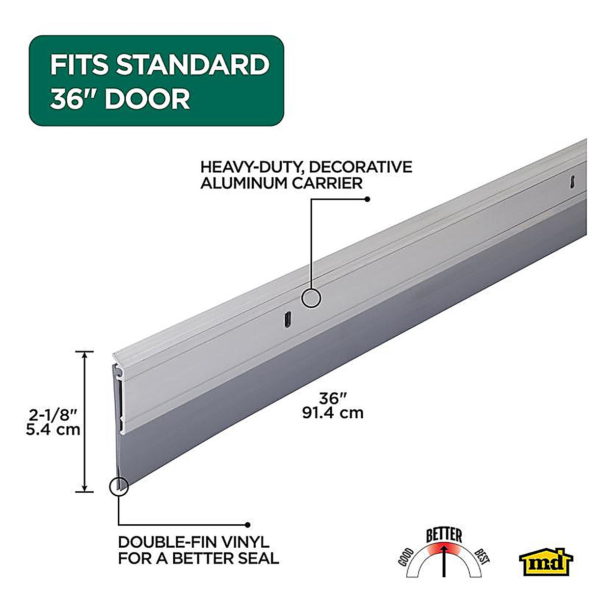 M-D 5389 Silver Aluminum Sweep For Garage Doors, Doors 36 in. L x 2 in.