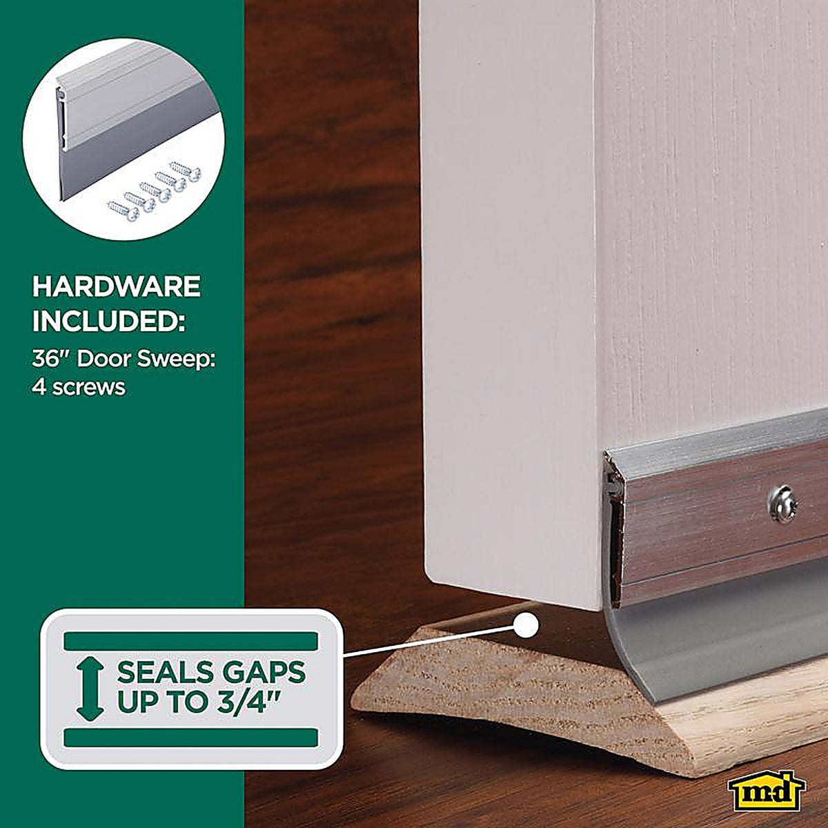 M-D 5389 Silver Aluminum Sweep For Garage Doors, Doors 36 in. L x 2 in.