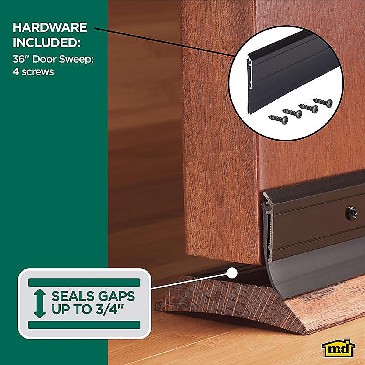 M-D 5652 Bronze Aluminum Sweep For Garage Doors, Garage Doors 36 in. L x 1/4 in.