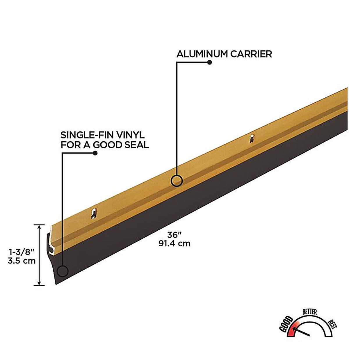 M-D 5702 Gold Aluminum/Vinyl Sweep For Doors, Doors 36 in. L x 1/8 in.