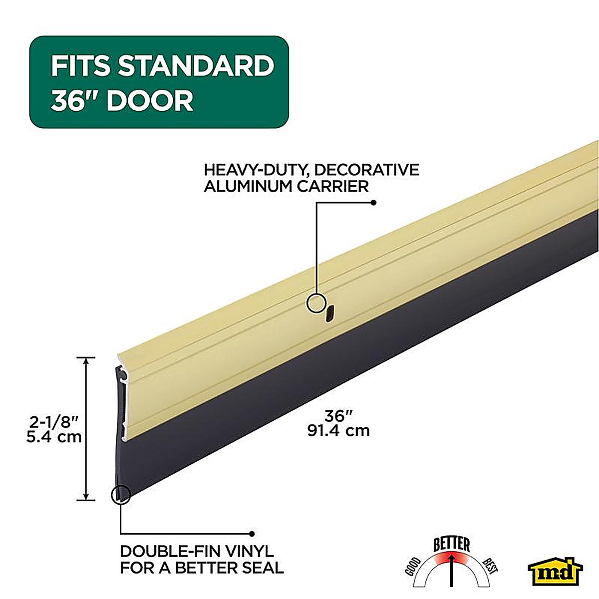 M-D 5744 Gold Aluminum Sweep For Garage Doors, Garage Doors 36 in. L x 3/4 in.