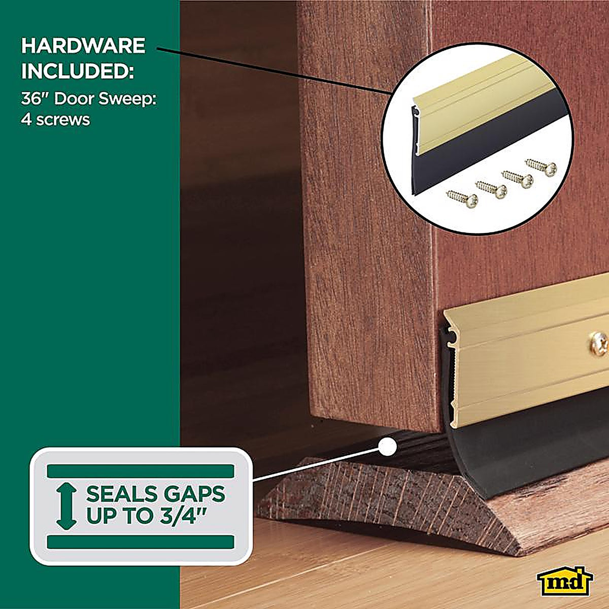M-D 5744 Gold Aluminum Sweep For Garage Doors, Garage Doors 36 in. L x 3/4 in.
