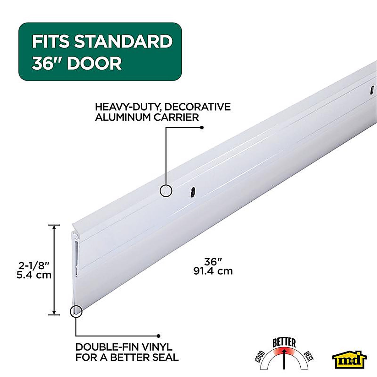 M-D 5769 White Aluminum Sweep For Garage Doors, Garage Doors 36 in. L x 3/4 in.