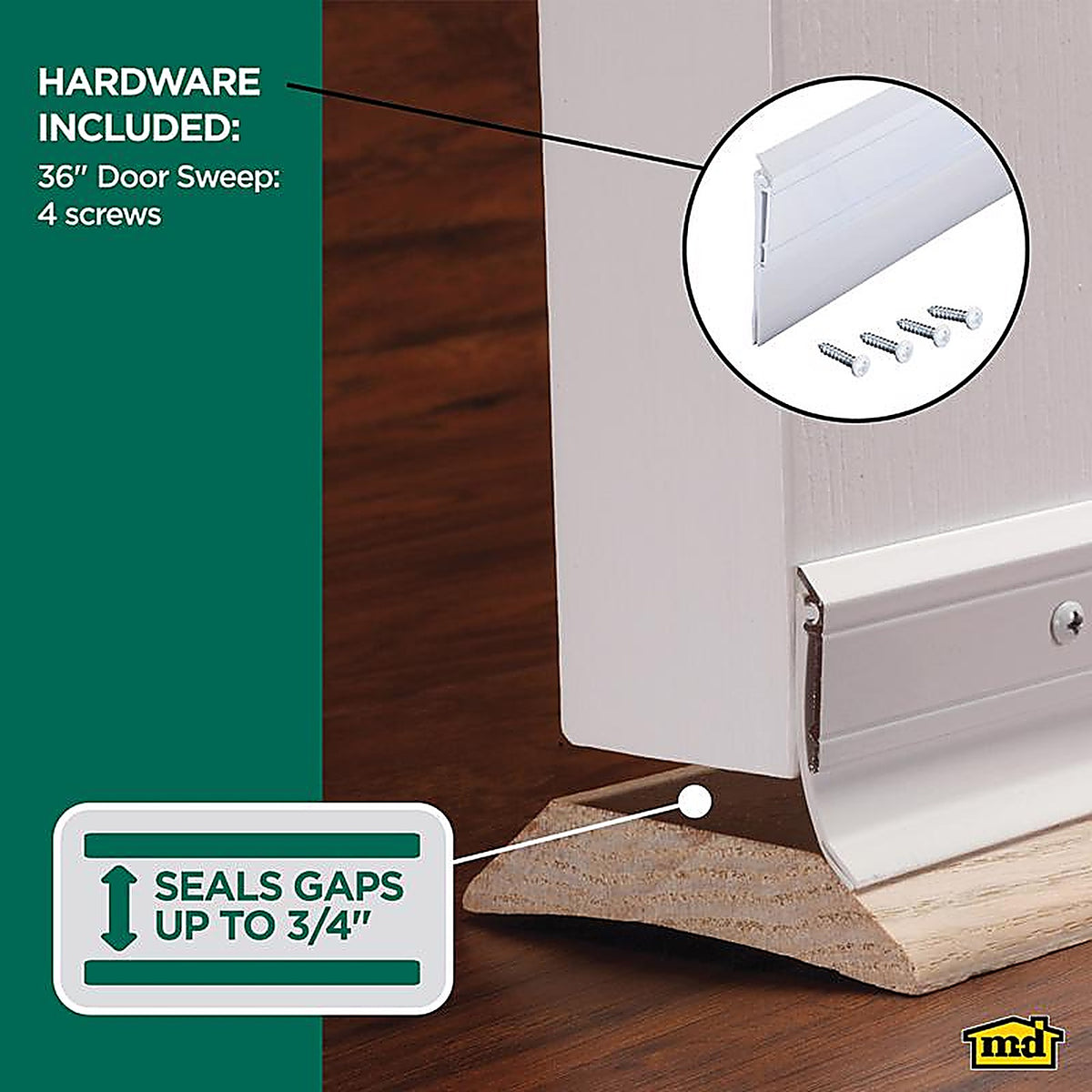 M-D 5769 White Aluminum Sweep For Garage Doors, Garage Doors 36 in. L x 3/4 in.