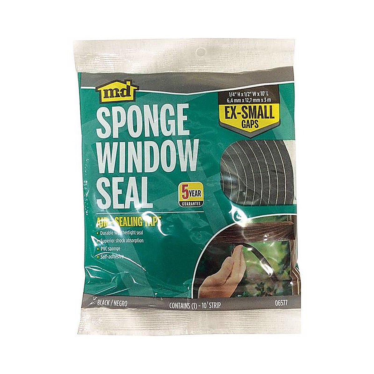 M-D 6577 Black Sponge Rubber Weather Stripping Tape For Auto and Marine, Doors and Windows