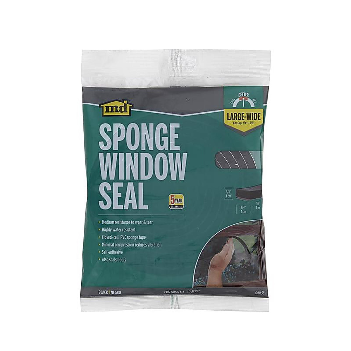 M-D 6635 Black Rubber Weather Stripping Tape For Doors and Windows, Windows 10 ft. L x 3/8 in.