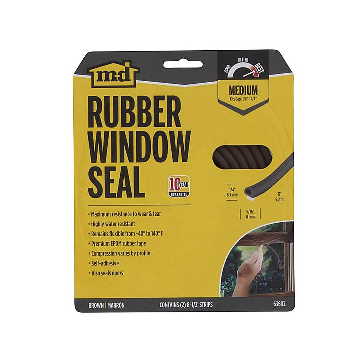 M-D 63602 Brown Rubber Weatherstrip For Doors and Windows, Doors and Windows 17 in. L x 0.3 in.