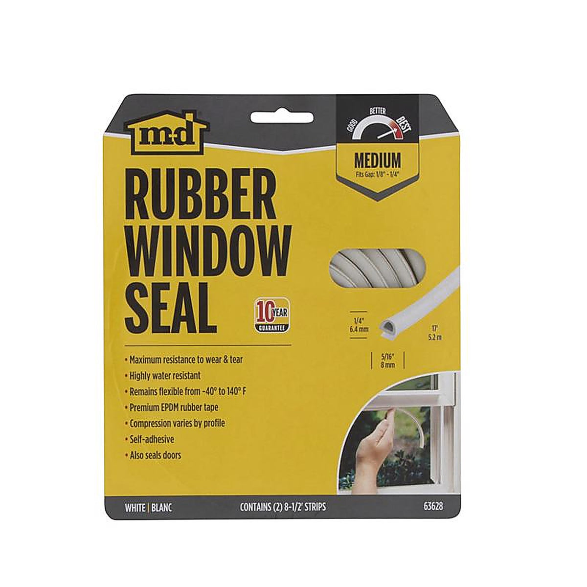 M-D 63628 White Rubber Weatherstrip For Doors and Windows 204 in. L x 0.3 in.