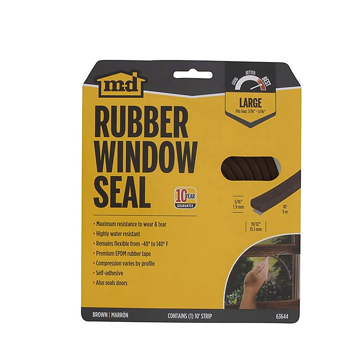 M-D 63644 Brown Rubber Weatherstrip For Doors and Windows, Doors and Windows 10 ft. L x 5/16 in.