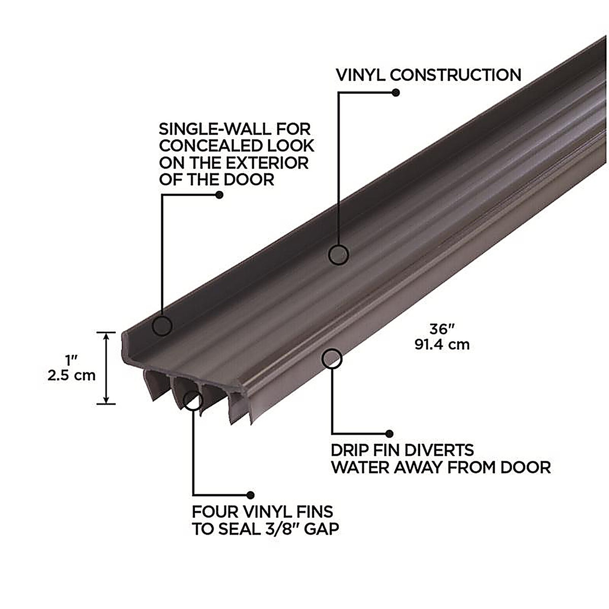 M-D 82586 Brown Vinyl Weatherstrip For Door Jambs, Doors 3 in. L