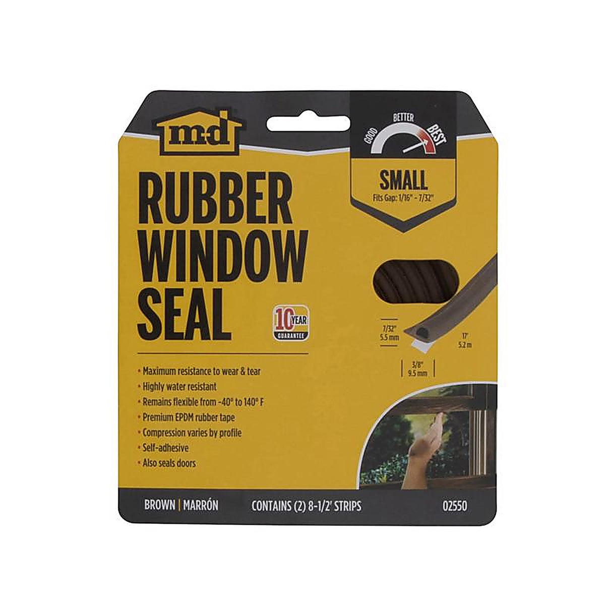 M-D 2550 Brown Rubber Weather Stripping Tape For Doors and Windows, Doors and Windows