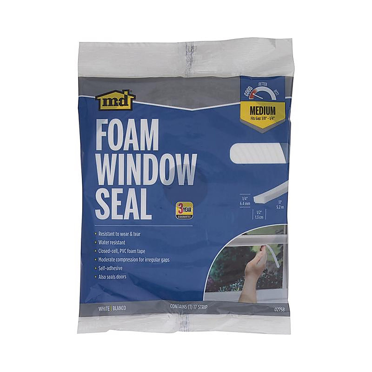 M-D 2758 Gray Foam Weather Stripping Tape For Doors and Windows 17 ft. L x 0.25 in.