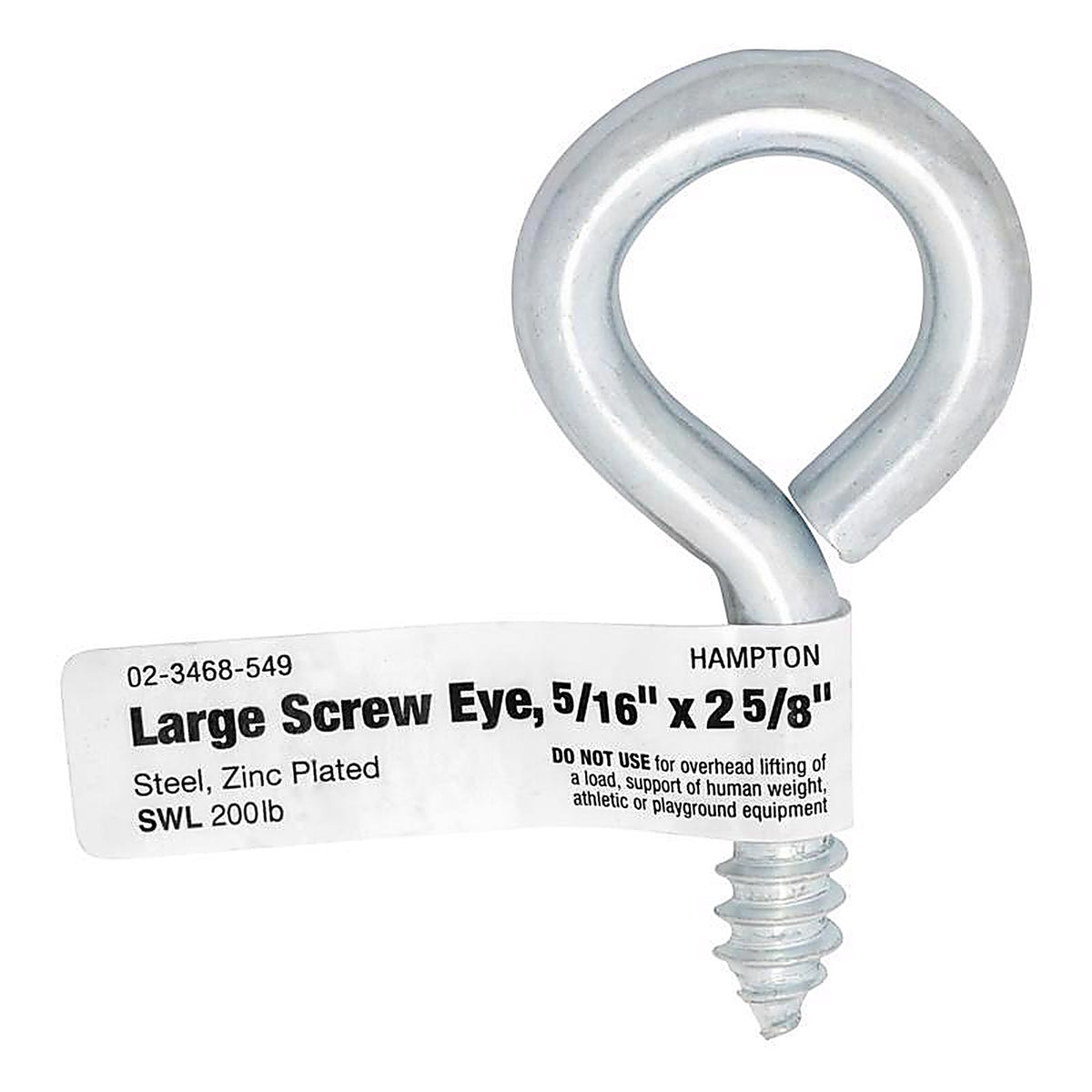 Hampton 02-3468-549 11/32 in. Dia. x 2-5/8 in. L Zinc-Plated Steel Screw Eye 200 lb. capacity 20/Pack