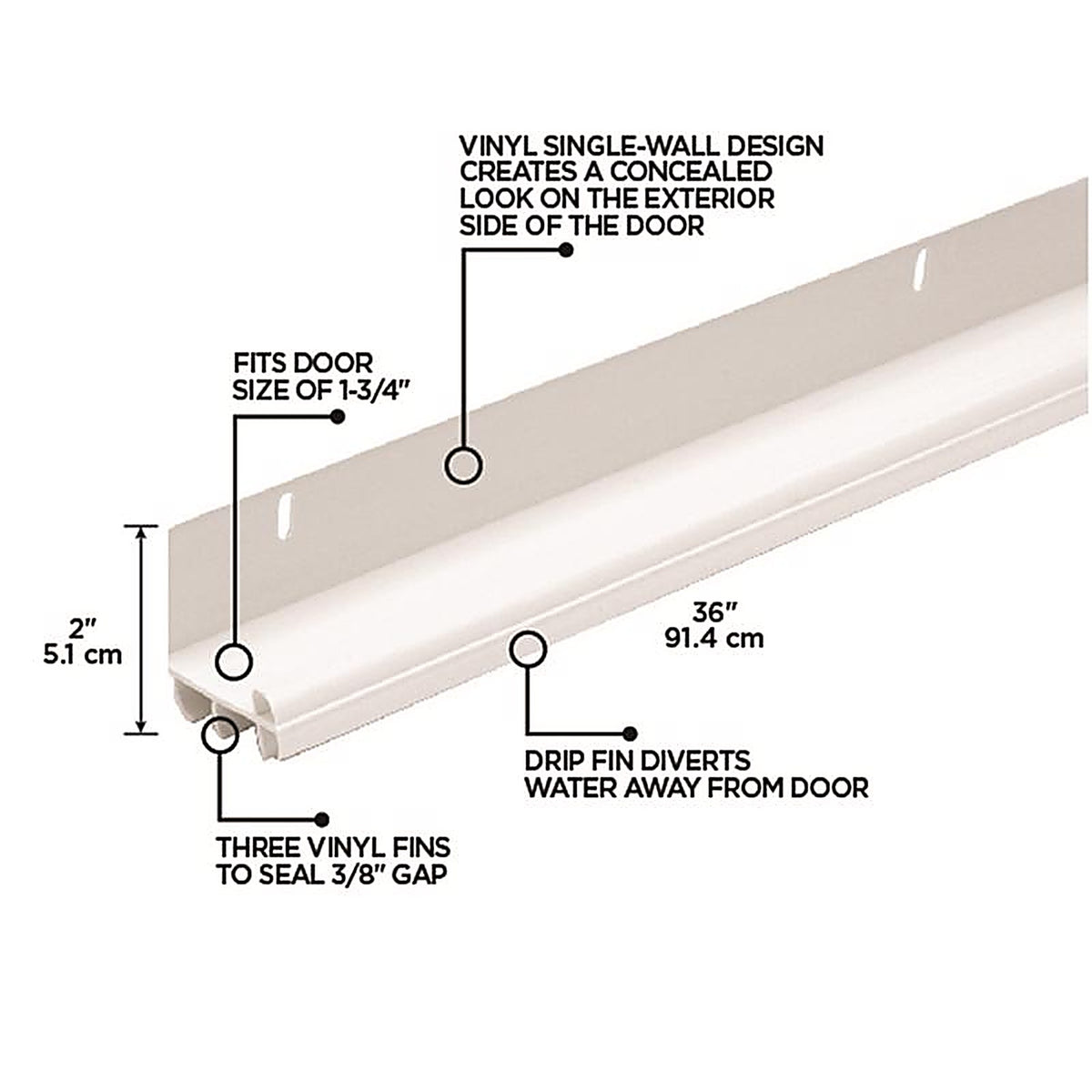 M-D 43816 White Vinyl L-Shaped Bottom For Doors, Doors 36 in. L x 1-3/4 in.