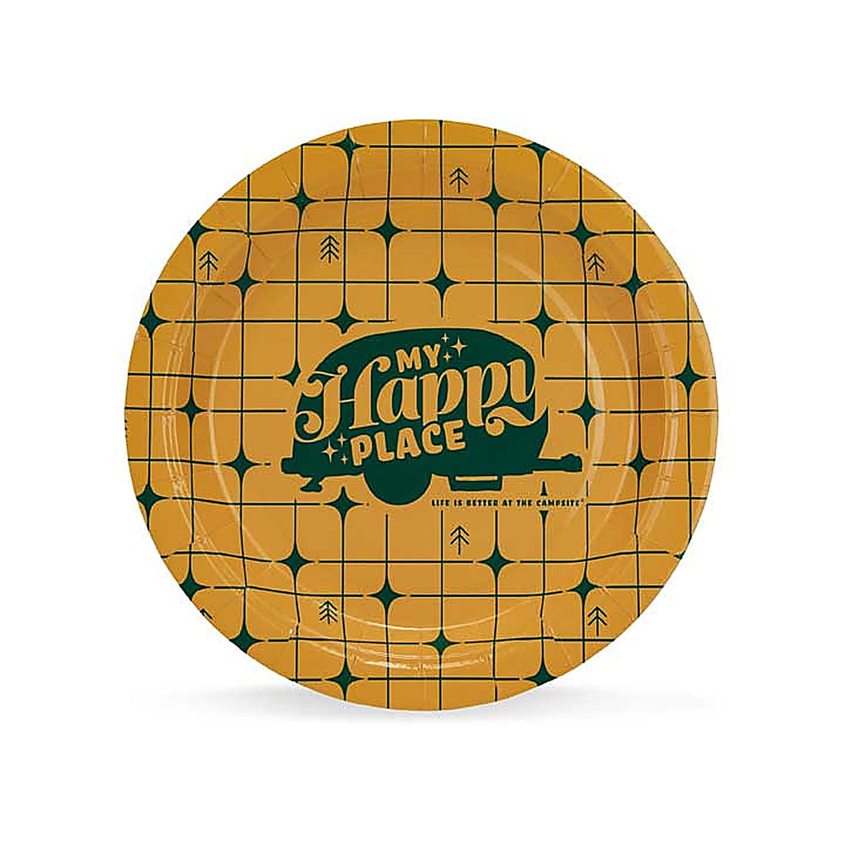 Camco - 53493 - Libatc - Paper Plates, Small, My Happy Place, Yellow Grid